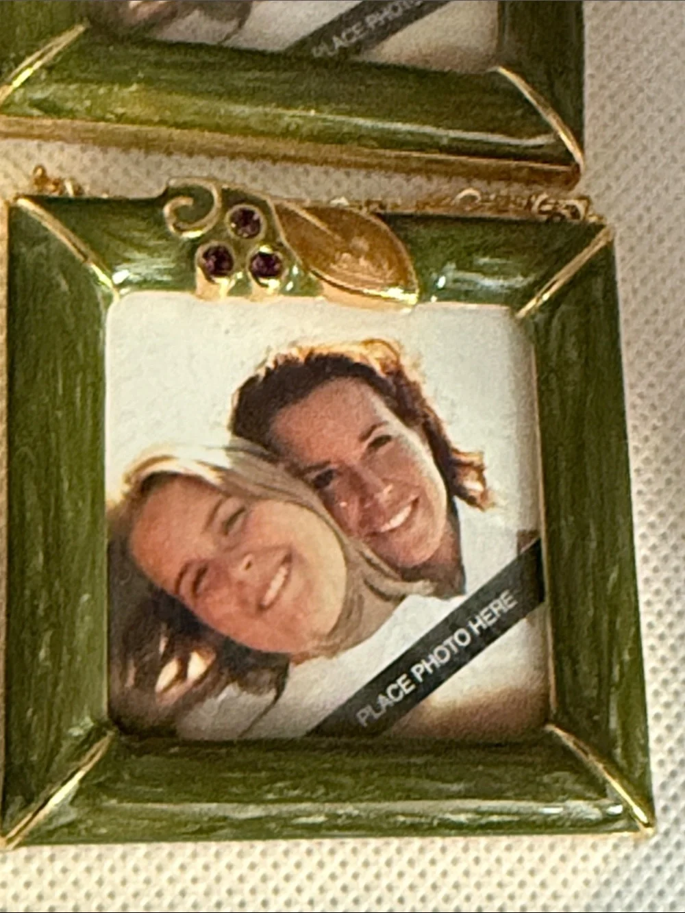 4  VTG Hallmark Green Enamel mini photo picture Frame Set Rhinestones
